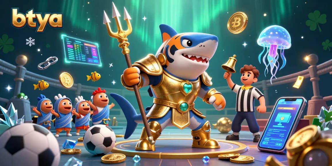 Betya showcases a thrilling sports betting illustration with a shark gladiator and vibrant crypto elements.