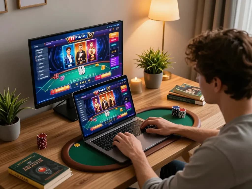 Engaging in sun win online gaming session from a stylish home office.