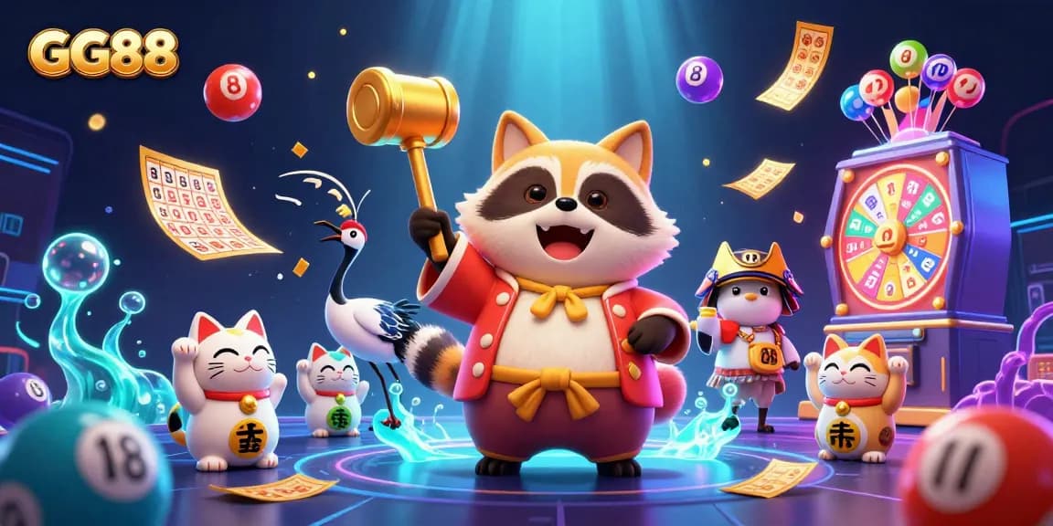 Engage in exciting games at GG88 with cheerful characters amidst a vibrant casino atmosphere.