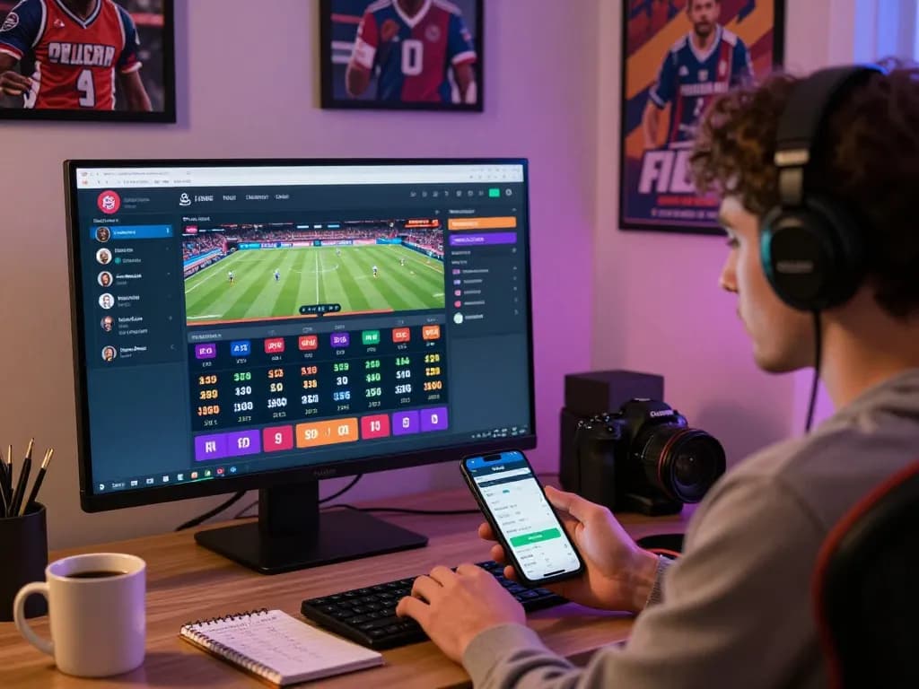 Online betting excitement on https://8kbetcom.club/ with user interacting and analyzing sports statistics.