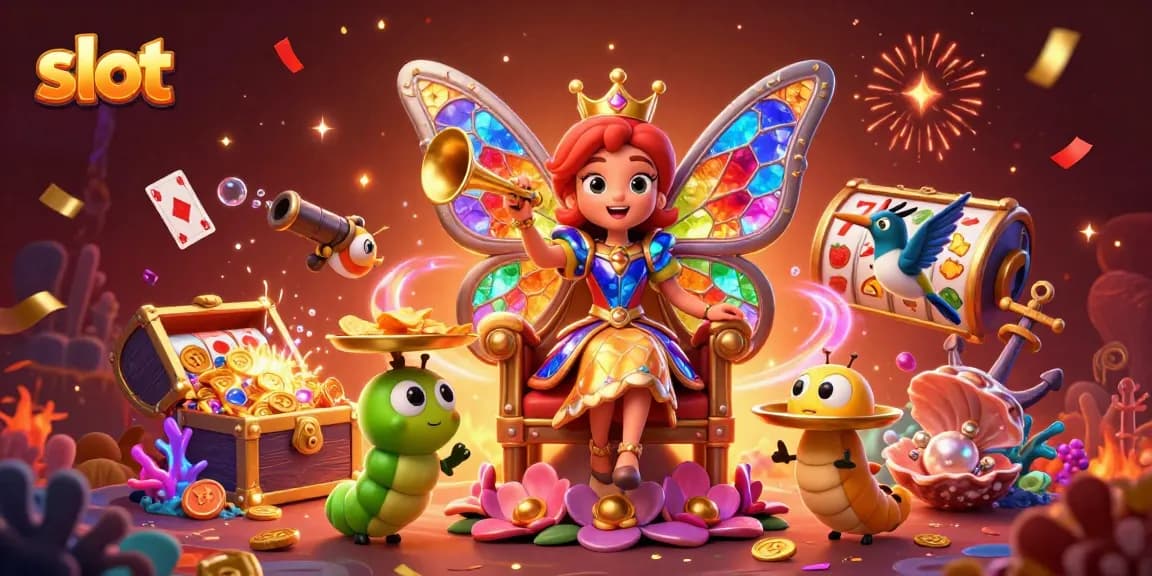 Spin the slots with vibrant 3D characters celebrating huge wins in a colorful casino atmosphere.