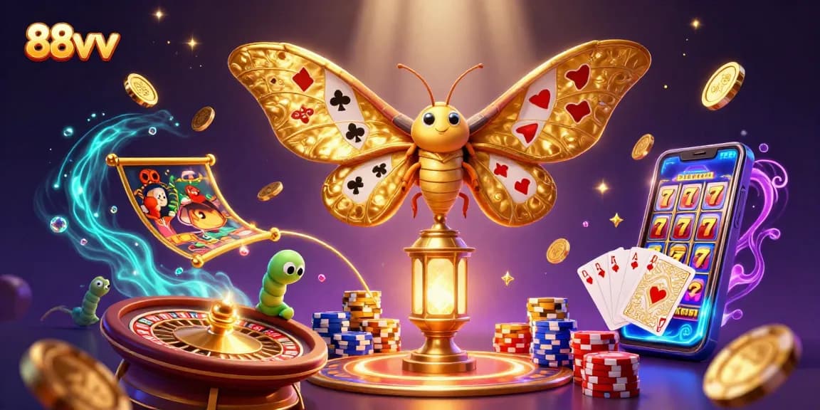 Experience the thrill of 88vv with golden coins cascading and dynamic casino scenes.