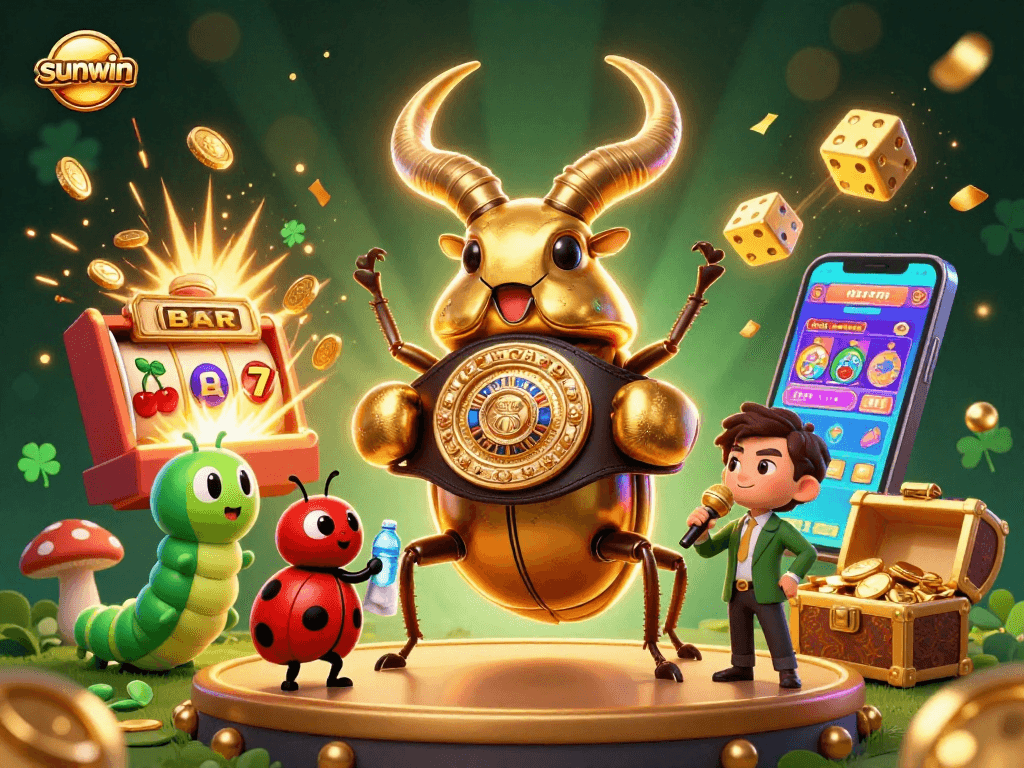 Engage in thrilling gameplay with sunwin at a vibrant cartoon casino scene, featuring slots and excitement.