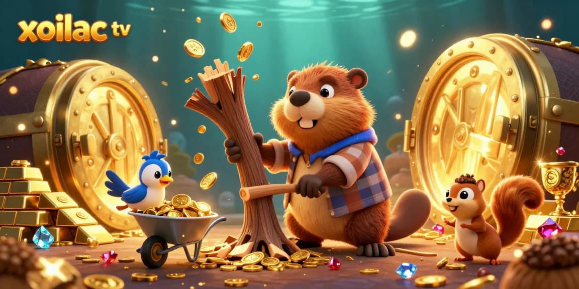 Xoilac tv offers dynamic sports betting experiences with exciting visuals of a 3D beaver and treasure elements.