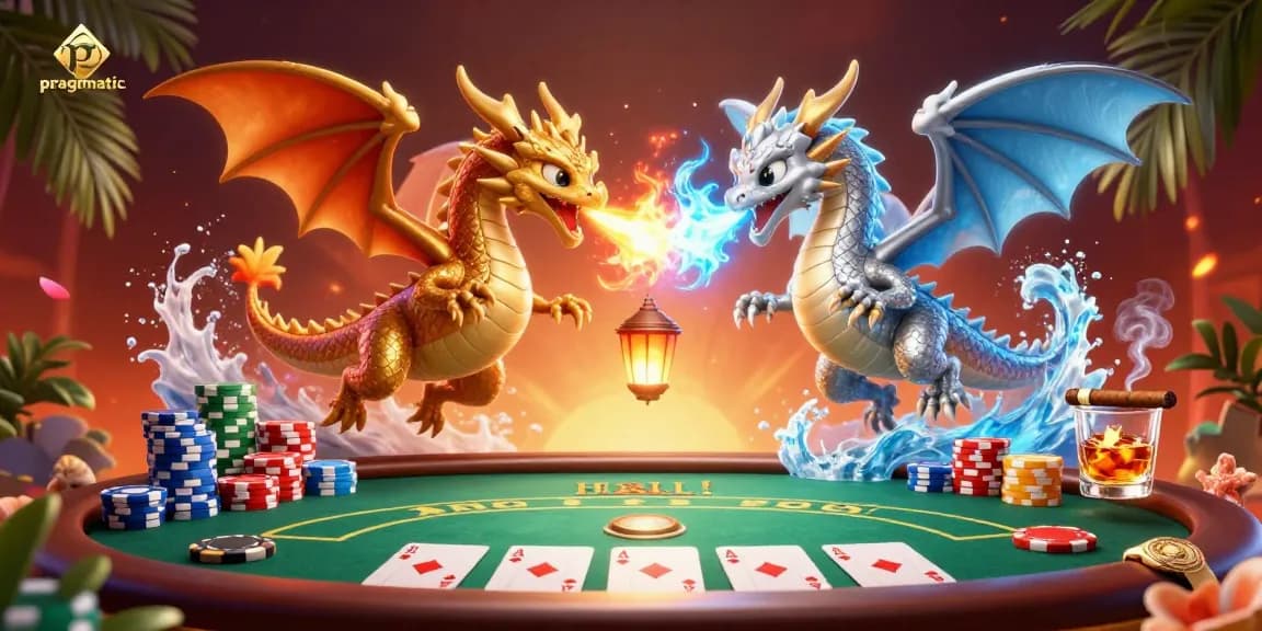 Engage in the pragmatic gaming world with fiery and icy dragons amidst poker action.