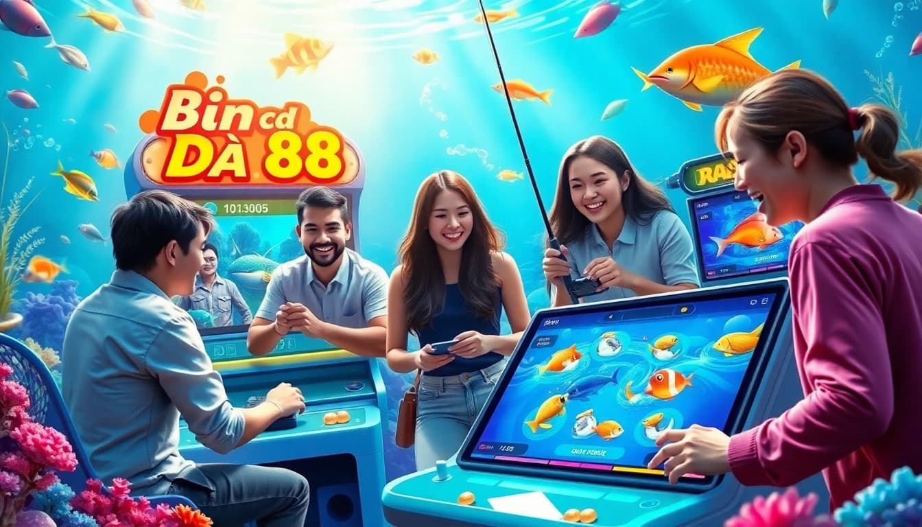 Bắn cá Da88 game interface showcasing vibrant underwater action with players fishing for rewards.