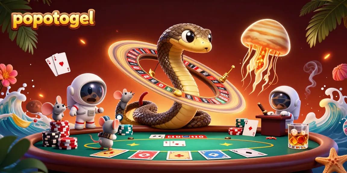 Experience popotogel excitement with animated astronauts betting in a colorful casino scene.