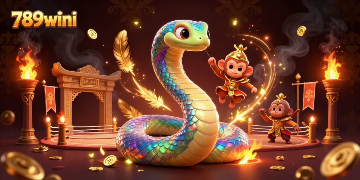 Experience exciting gameplay with 789wini in an ultra-detailed casino 3D illustration featuring a mythical serpent.