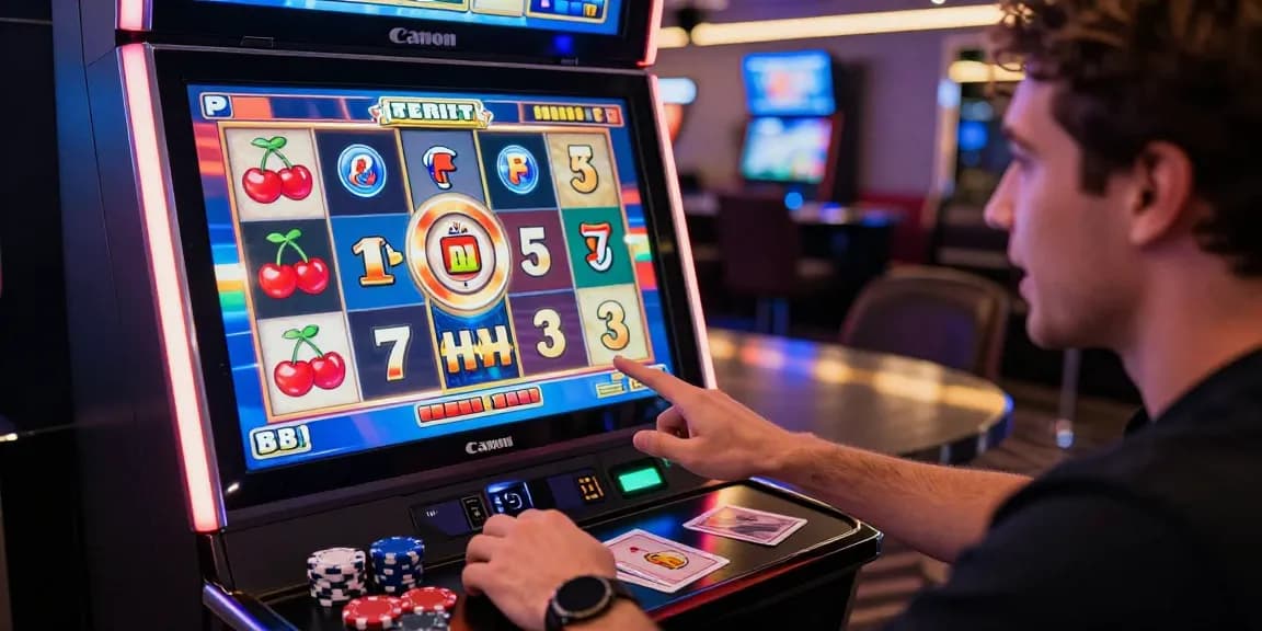 Online player engaged with a vibrant slot machine interface, highlighting excitement and gaming culture.