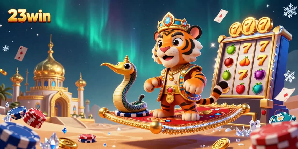 Engage in vibrant slot adventures with 23win, featuring a luxurious Arabian-themed setting and dynamic game elements.