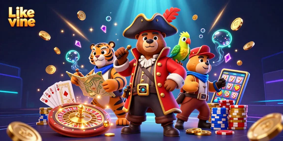 Spin into action with Like vine as golden coins tumble and cards fly in this casino adventure.