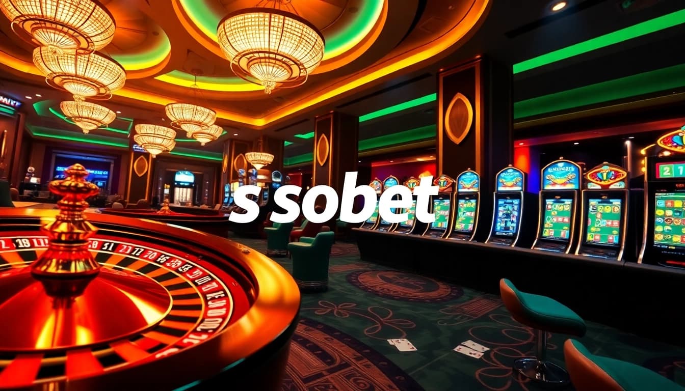 Experience sbobet online betting with vibrant casino elements like roulette wheels and poker chips.