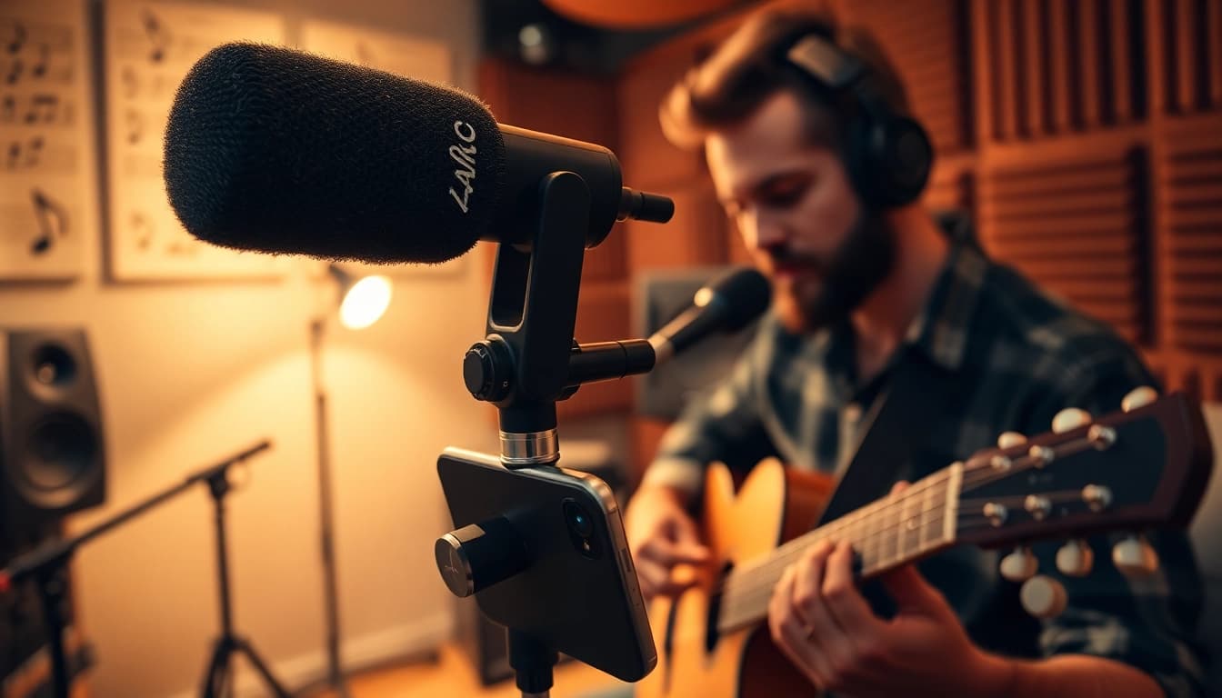 MV88 microphone enabling high-quality audio recording during a music session.