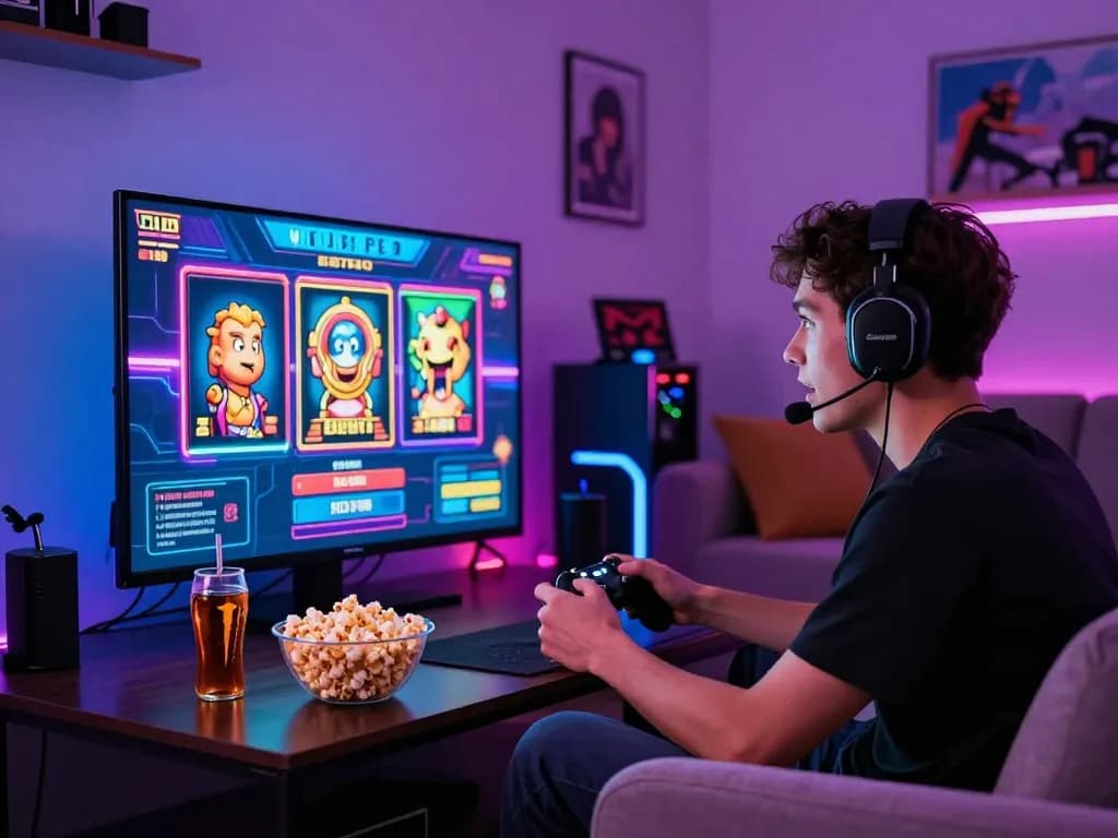 Engaging online gaming environment showcasing BIUSTOTO slot games with a player and vibrant atmosphere.
