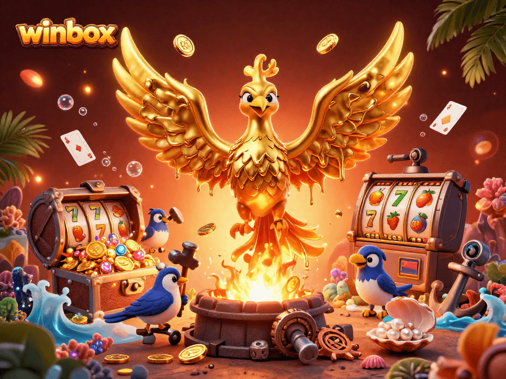 Engage in thrilling action at winbox with molten golden phoenix and vibrant casino elements.