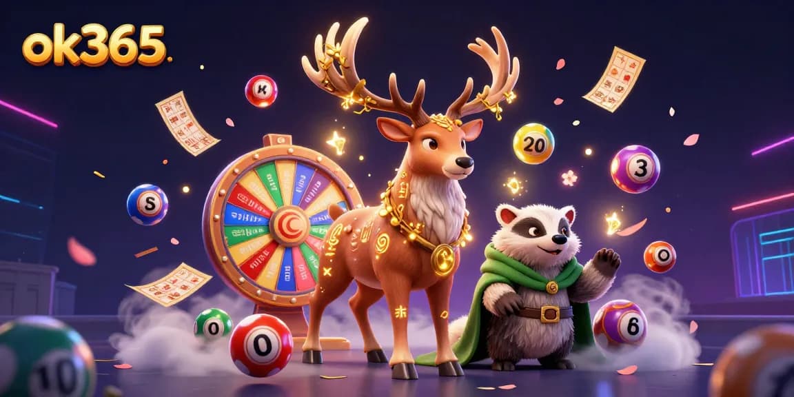 Experience thrilling gameplay with ok365 amidst floating lottery balls and vibrant casino elements.