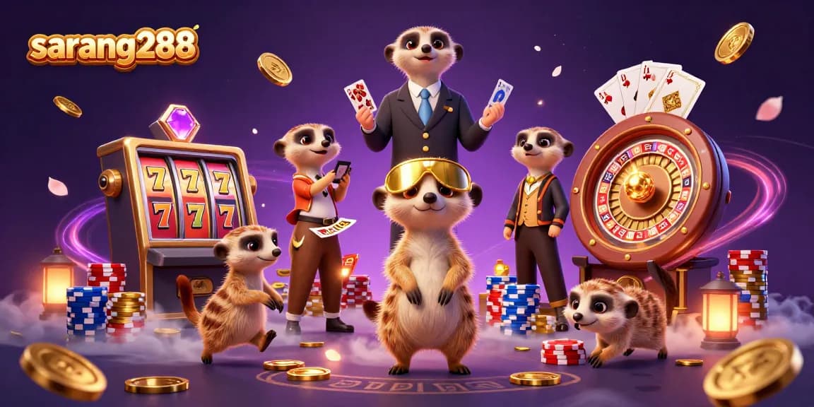 Ikuti petualangan sarang288 di kasino dengan karakter meerkat yang lucu dan mesin slot yang menarik.