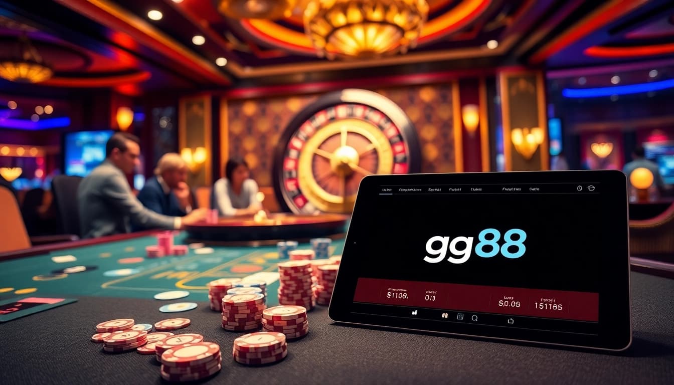 Experience thrill with gg88 at an exciting casino game table featuring chips and roulette.
