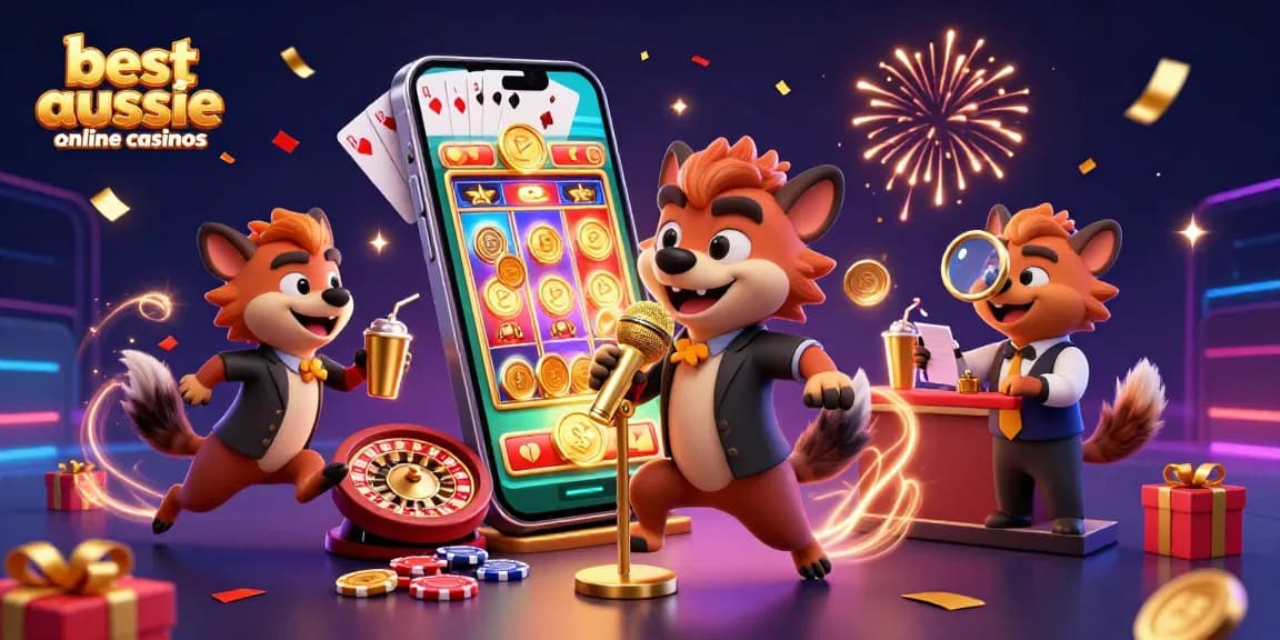 Experience lively comedy at the best aussie online casinos with hyenas in a vibrant casino scene.