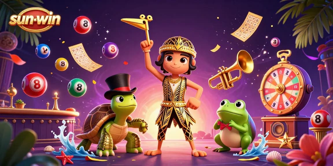 Engage with sun-win's vibrant gaming universe featuring animated lottery elements and lively characters.