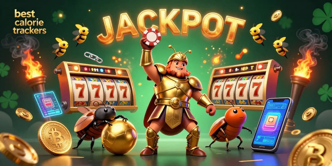 Engage with the best calorie trackers in this vibrant casino-themed 3D illustration featuring beetles and gambling icons.