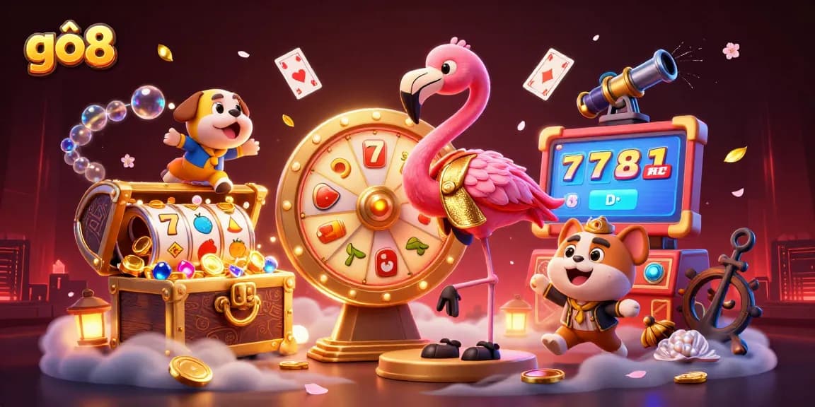 Experience the excitement of gô8 with a fantastical lottery and casino game illustration showcasing thrilling prizes and vibrant elements.
