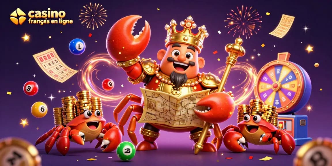 Gagnez des jackpots au casino français en ligne avec un crabe doré royal et des éléments de loterie dynamiques.