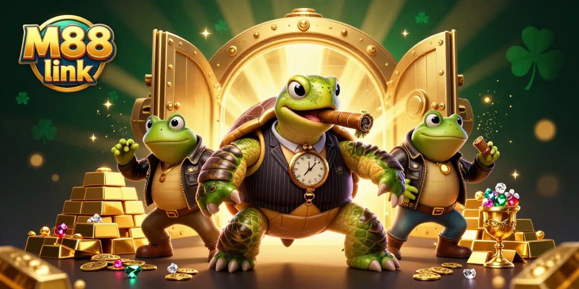 Engage in winning strategies with M88 link, showcasing 3D cartoon characters in a vibrant casino scene.