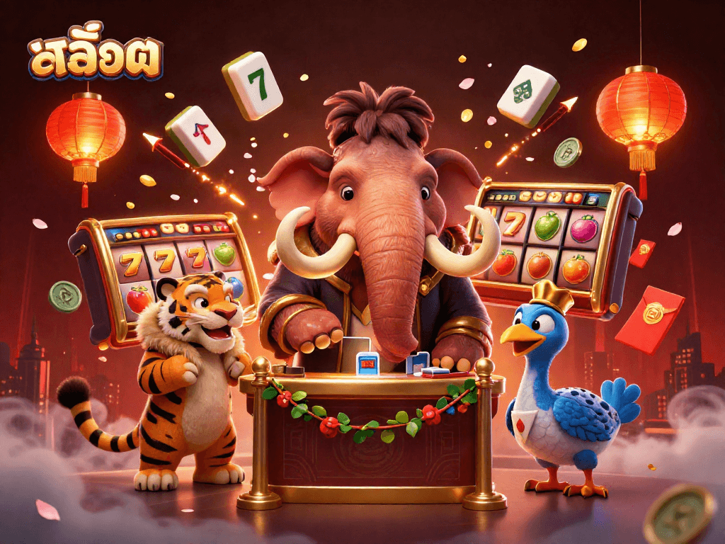 Experience thrilling สล็อต action in this vibrant casino illustration with animated characters.