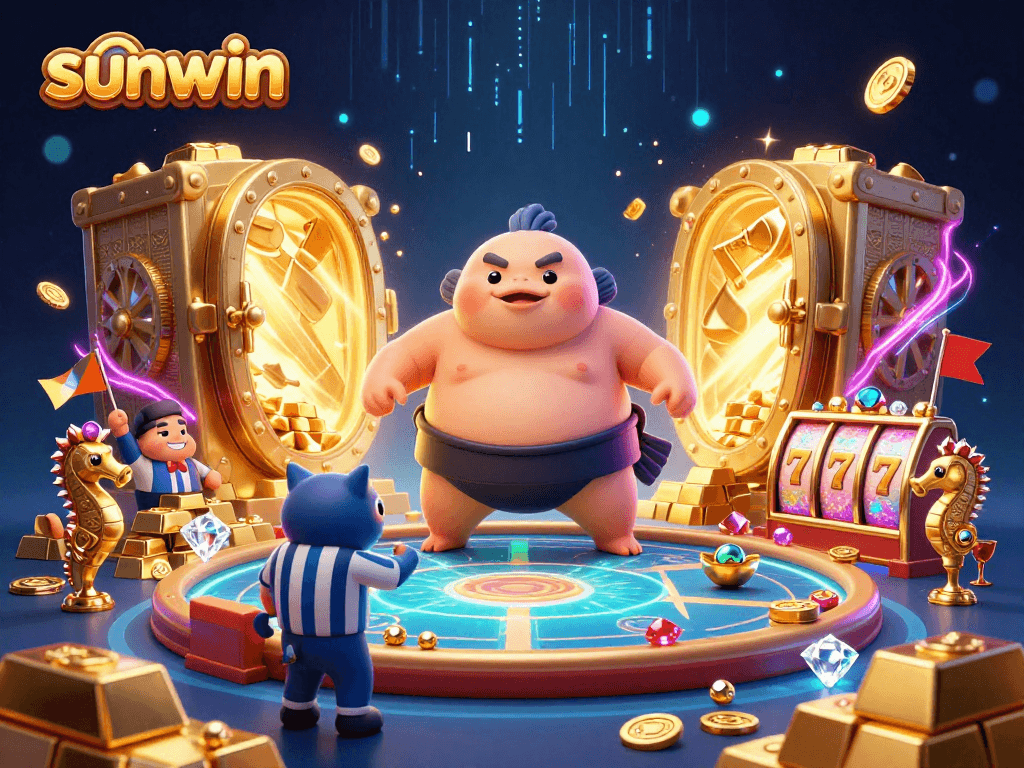 Immerse in sunwin's thrilling underwater casino scene with a vibrant fugu and catfish referee.