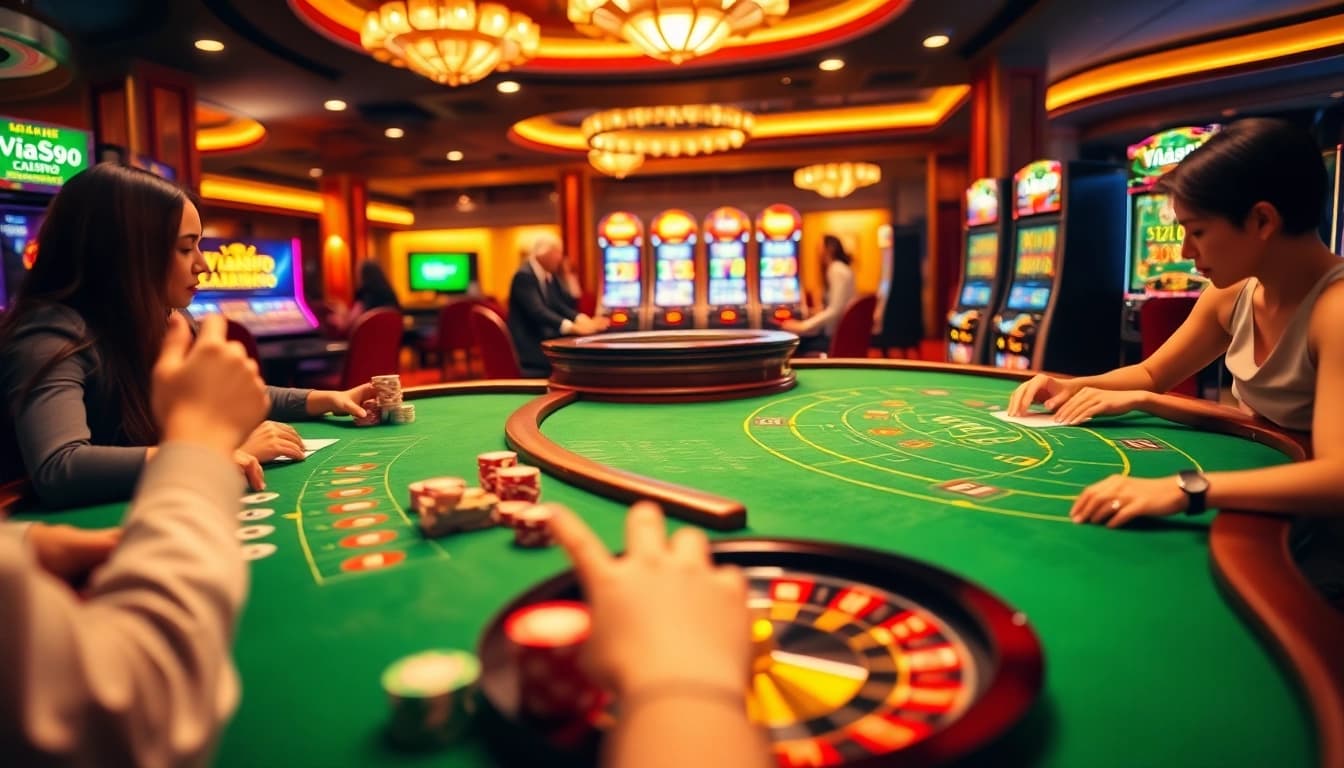 Engage in thrilling gameplay at vua99 caisno with vibrant casino tables and exciting slot machines.