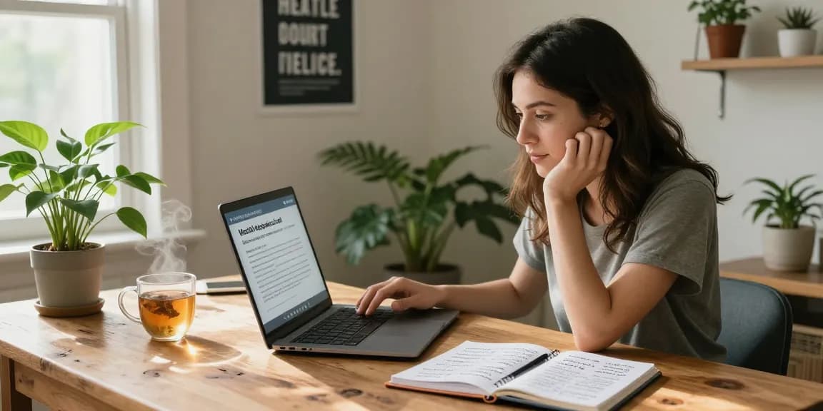 Researching the process of obtaining a Medical Marijuana Card Online in a cozy home office.