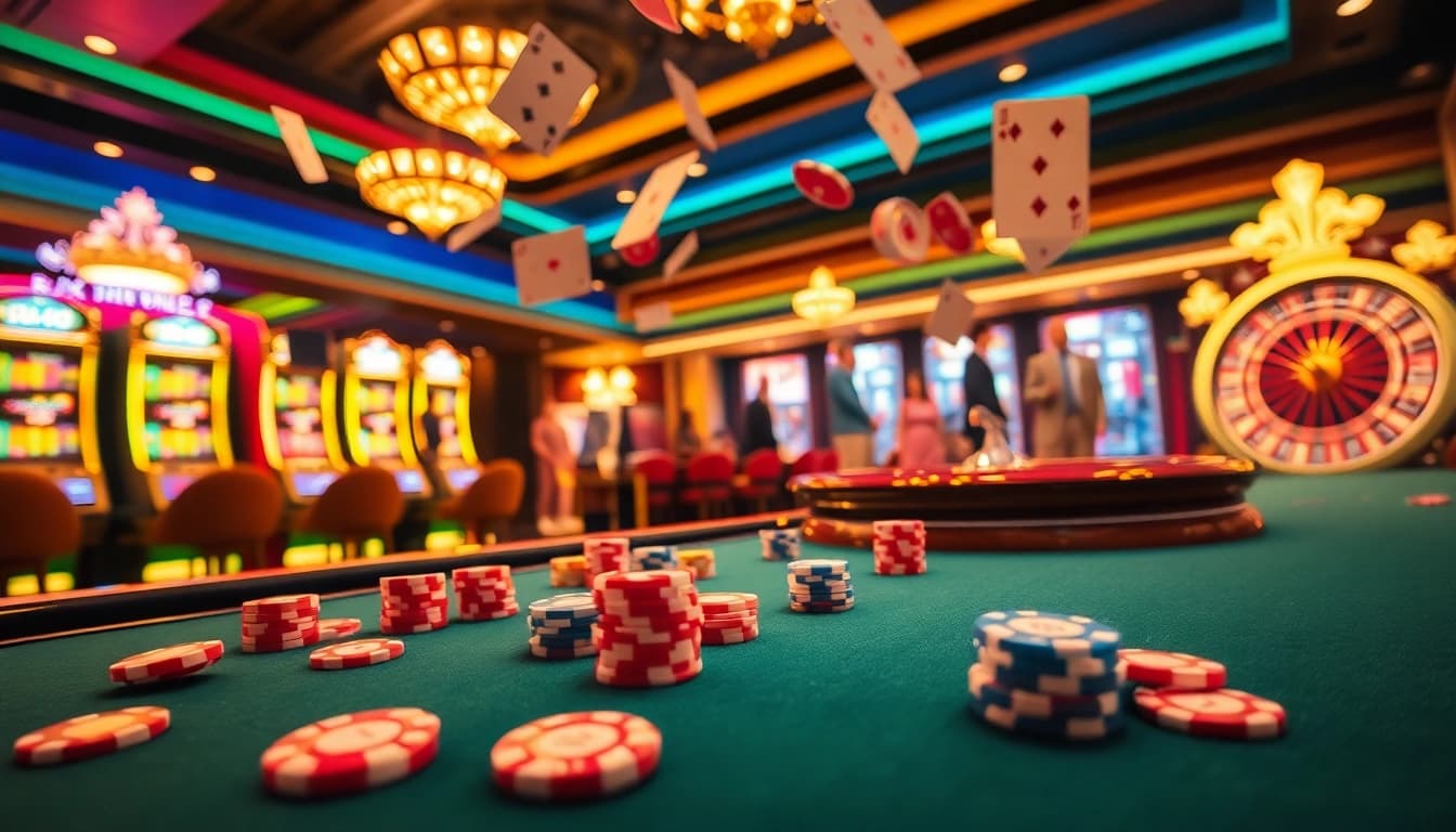 Players engaging with the k9k9 game amidst vibrant casino visuals and dynamic gaming elements.
