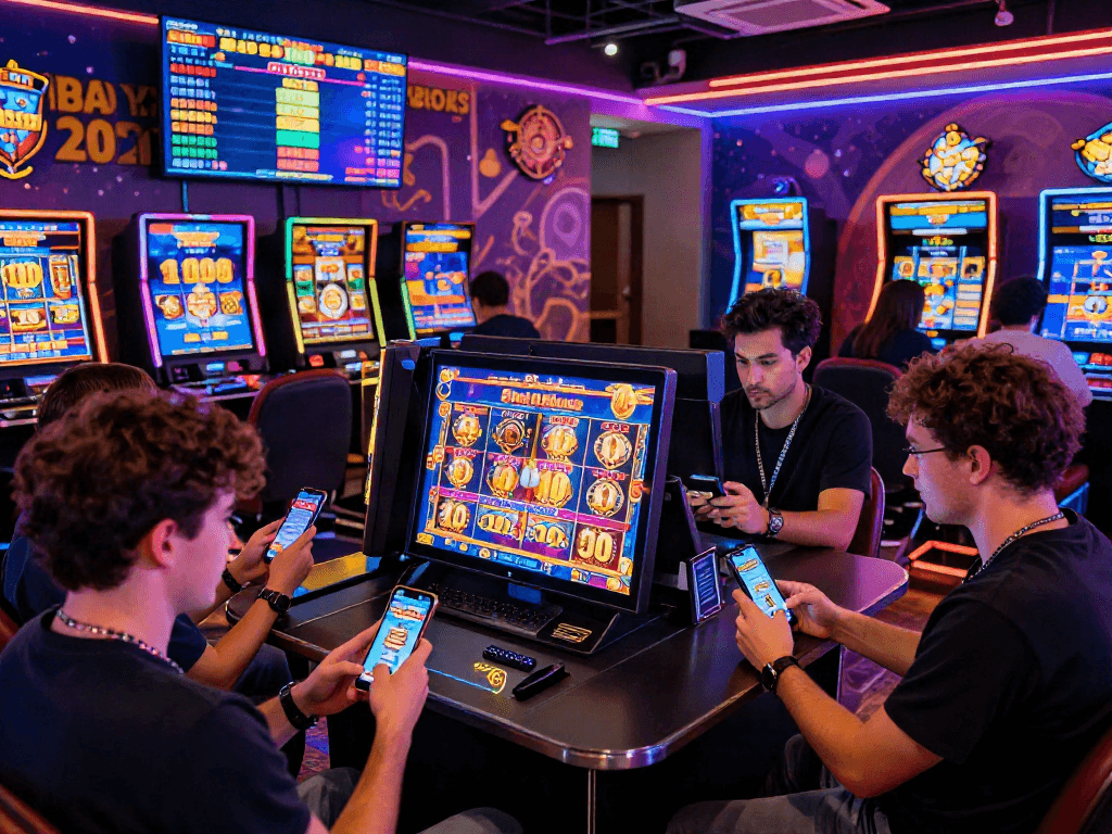 Exciting online gaming atmosphere with players engaging in slot bonus new member 100 promotions.
