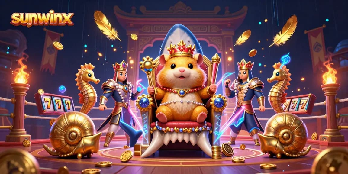Engage in thrilling gameplay visuals with sunwinx featuring a golden hamster king amidst vibrant casino symbols.