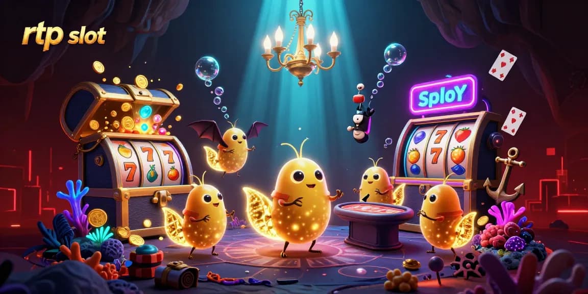 Experience thrilling rtp slot gameplay in this vibrant 3D casino illustration featuring glowing characters and colorful slot elements.