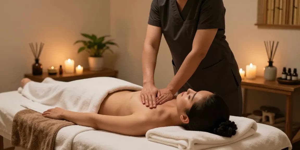 Swedish massage therapy session, featuring a therapist working on a client, creating a serene and relaxing atmosphere.