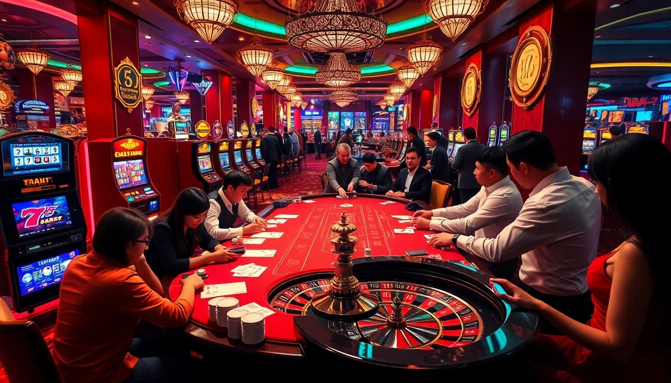 Engage with the stunning nhả cái shbet casino experience featuring vibrant gaming tables and players.