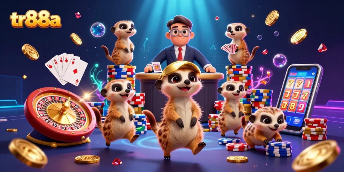 Experience the thrill of tr88a with animated meerkats running a vibrant casino operation.