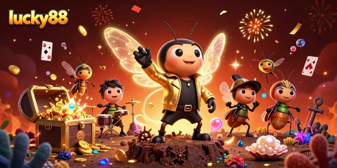 Experience lucky88 excitement with vibrant 3D casino characters and festive game elements.