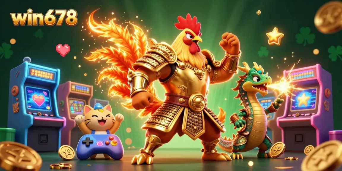 Engage in thrilling casino games at win678 with our vibrant, detailed 3D gaming characters and retro casino elements.