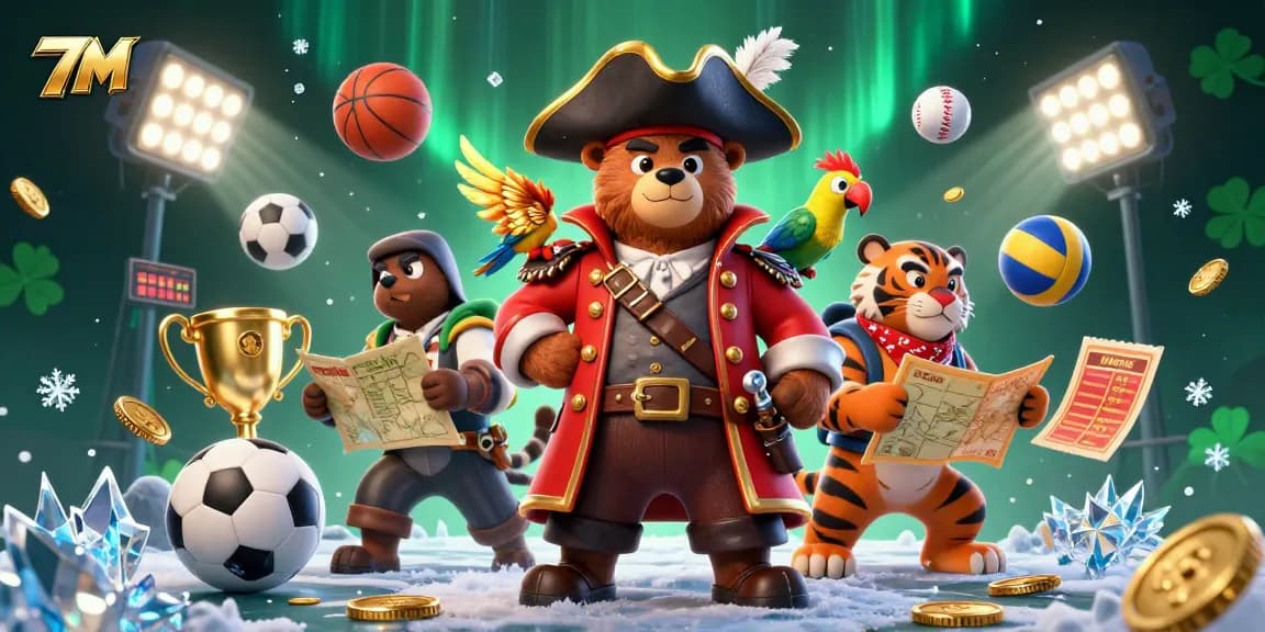 Bet on 7M with dynamic 3D sports balls and a vibrant casino atmosphere for thrilling gameplay.