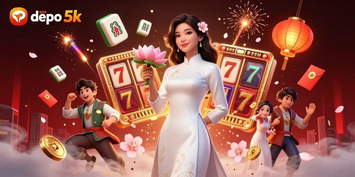 Playing slot depo 5k for big wins with exciting elements like slot reels and lucky 7s.