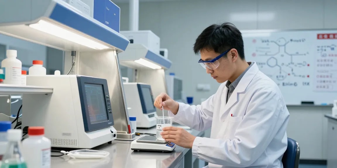 Nitroethane 99% purity in a laboratory setting demonstrating chemical analysis