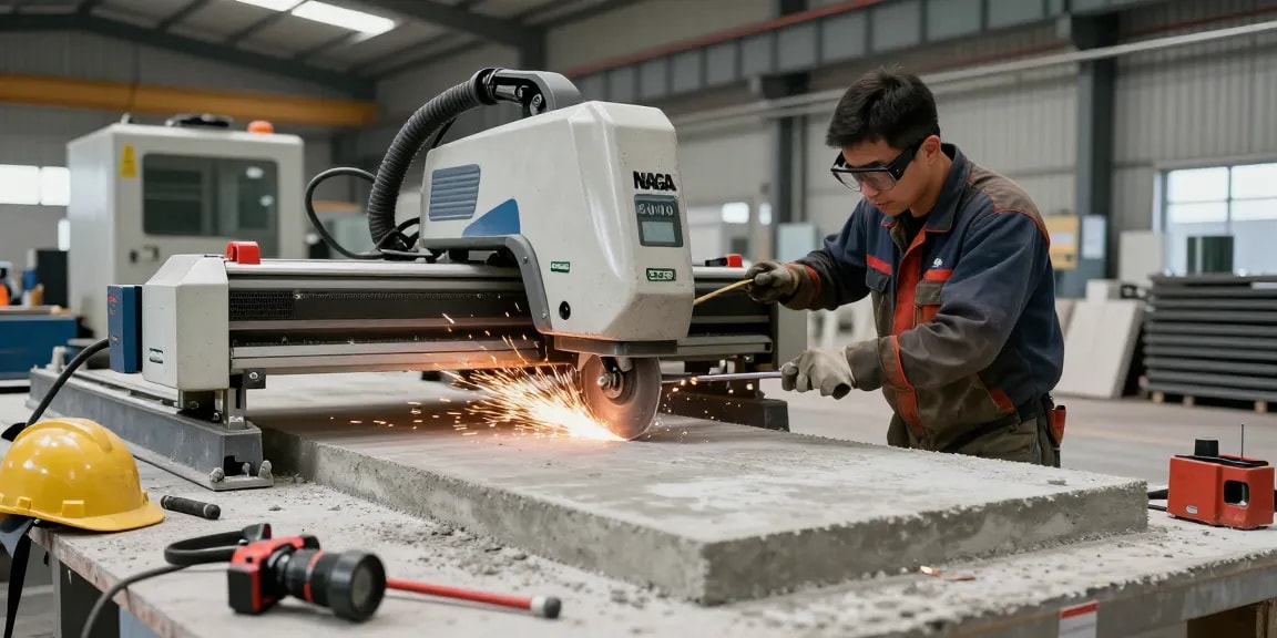 NAGA2000 concrete cutting in action by technician in industrial workshop