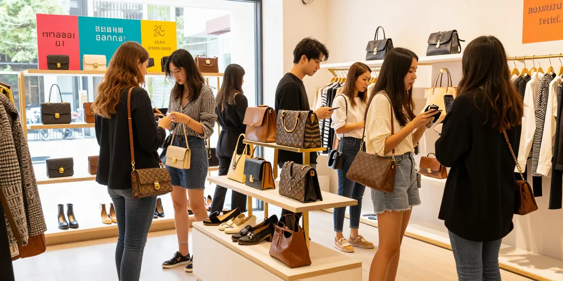 Shopping experience at a 레플리카 쇼핑몰 with stylish displayed items and vibrant atmosphere