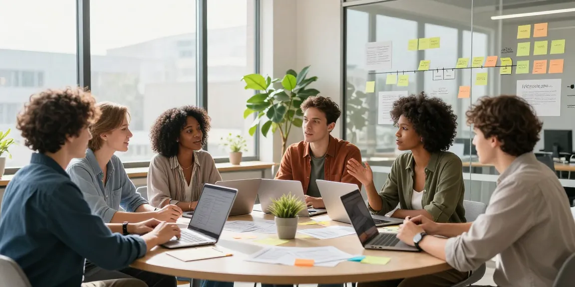 Team collaborating on startup strategies at https://www.startsomethingpc.com in a modern office.