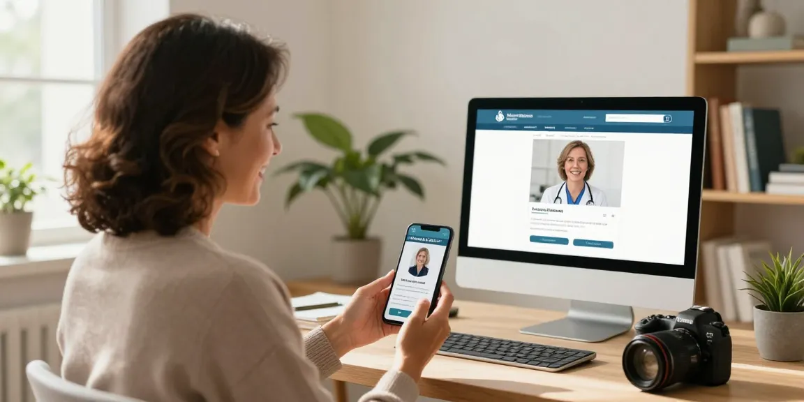 Consultation for medical marijuana card online with a patient and doctor in a warmly lit home office.