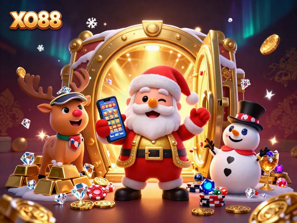 Win big with XO88 in this exciting casino scene featuring Santa and friends!