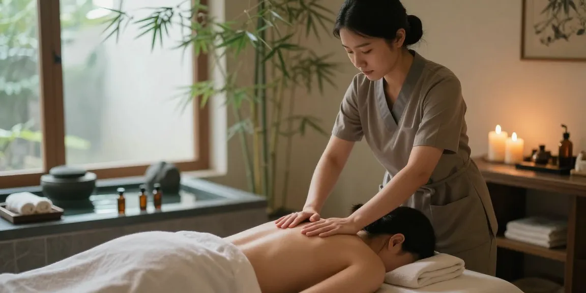 Massage therapy session in a calming spa environment with soothing ambiance and essential oils.